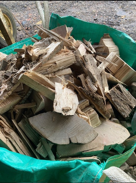 Builder's bag filled with hardwood offcuts